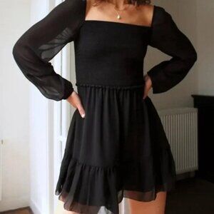 Aritzia Wilfred Tempest Mini Dress Smocked Chiffon Black Size Medium